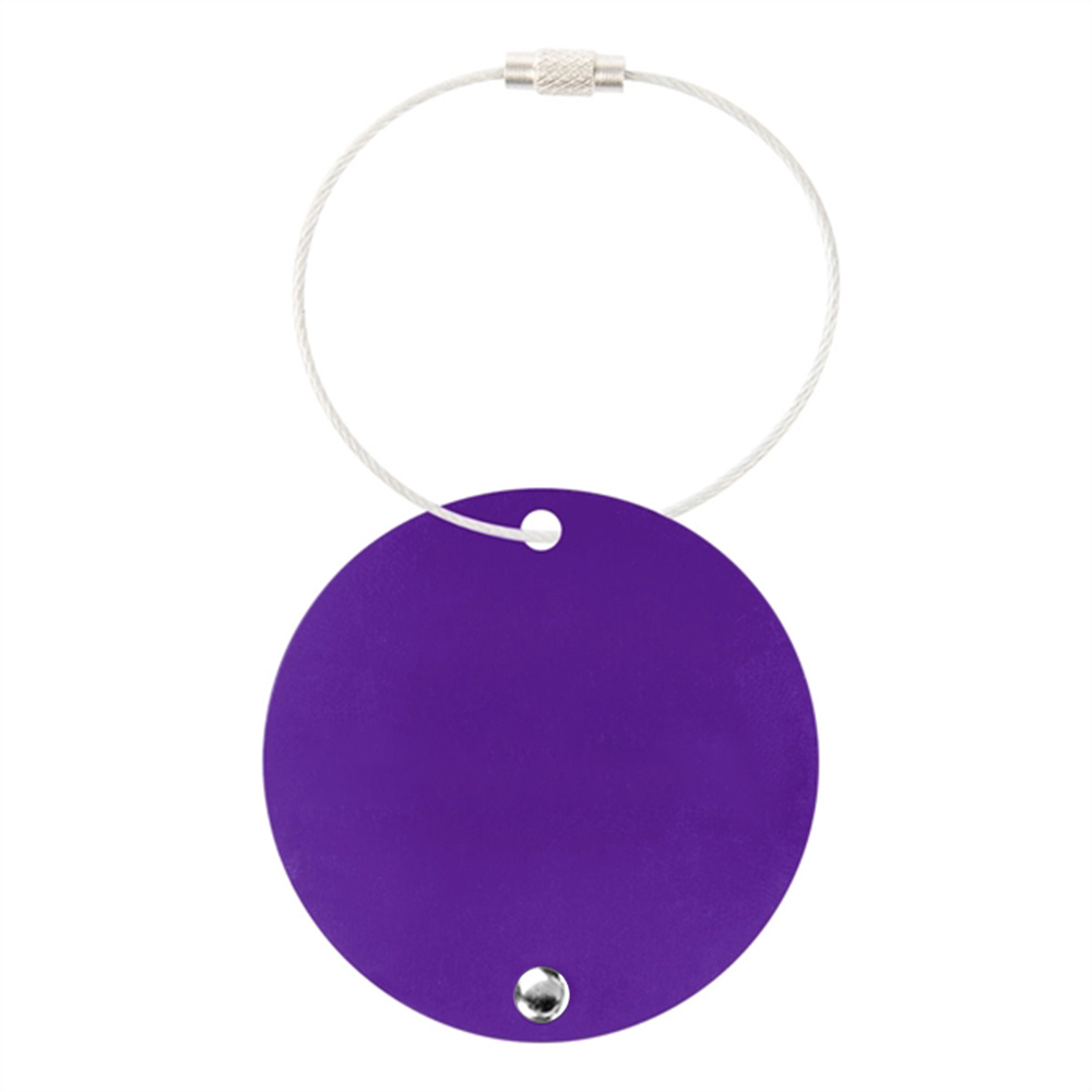 Round Aluminum Luggage Tag with Hanging Loop Purple