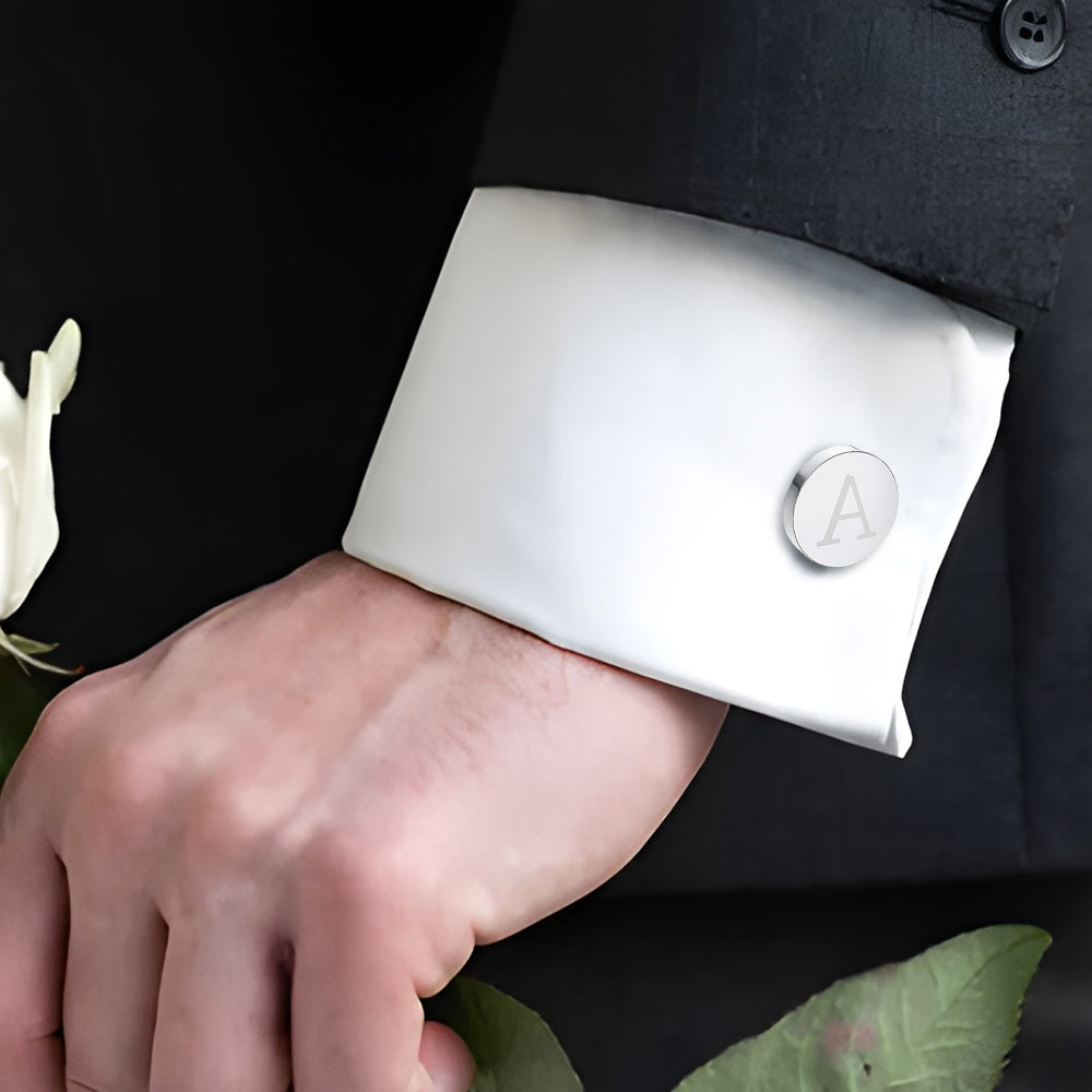 Round Engraved Cufflinks for Men