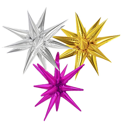 Silver Yellow Explosion Star Foil Decorative Hanging Balloon