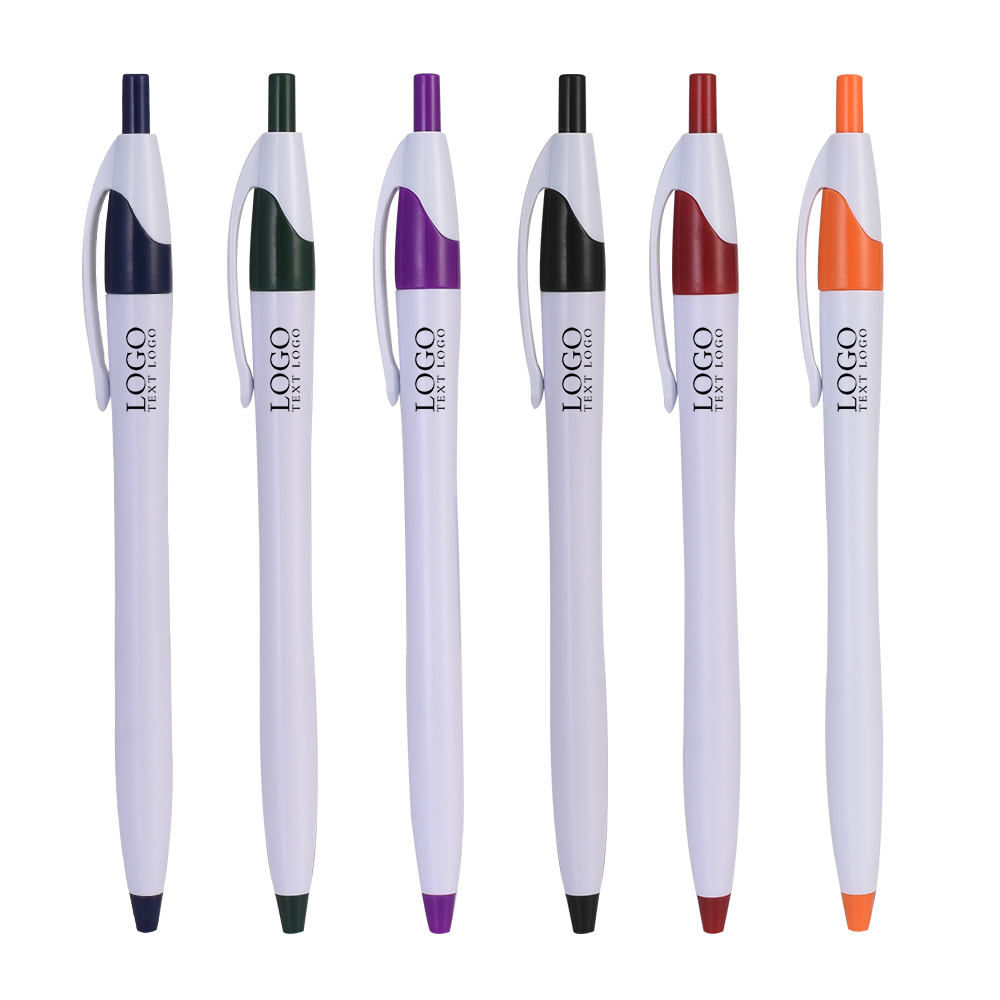 Giveaway White Retractable Pen with Colored Trim