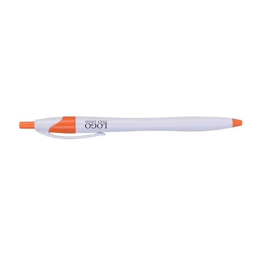 Logo White Retractable Pen with Orange Trim