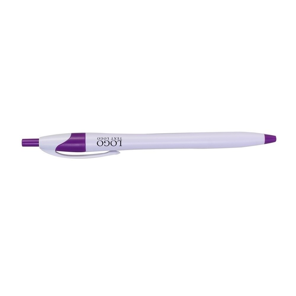 Logo White Retractable Pen with Purple Trim