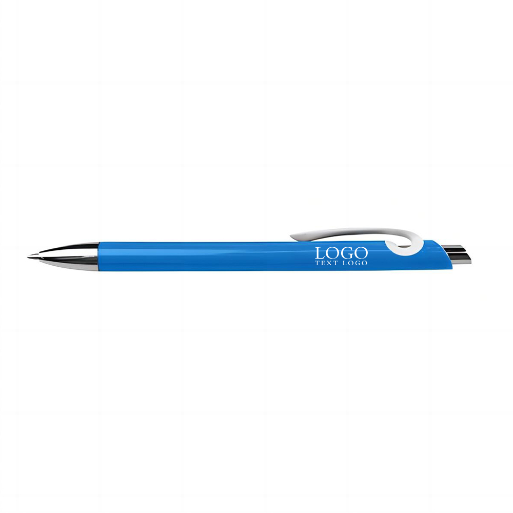 Solid Plastic Ballpoint Click Pen Light Blue with Logo