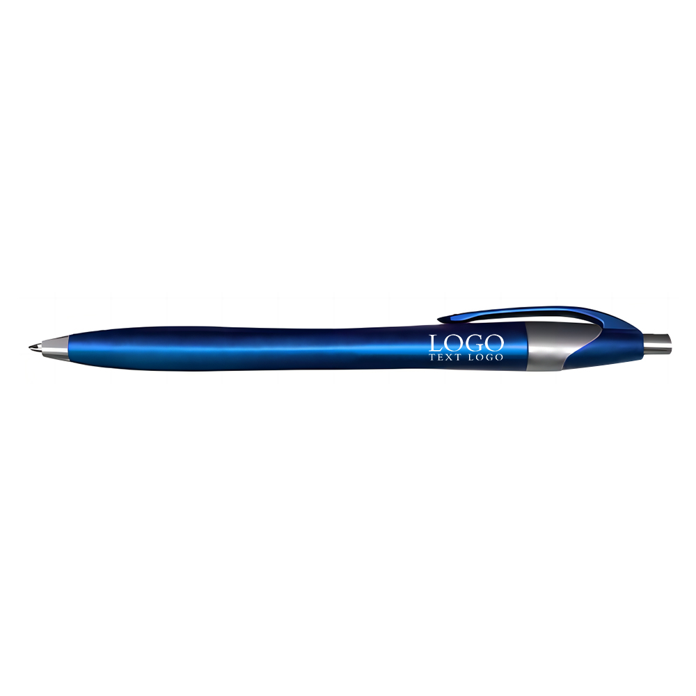 Blue Custom Plastic Ballpoint Click Pen with Metallic Accent with Logo
