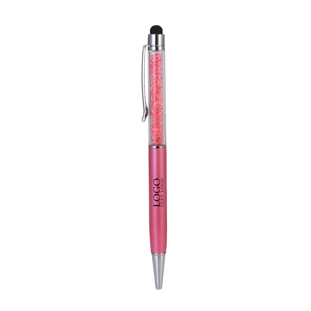 Crystal Stylus Retractable Ballpoint Pen Pink with Logo