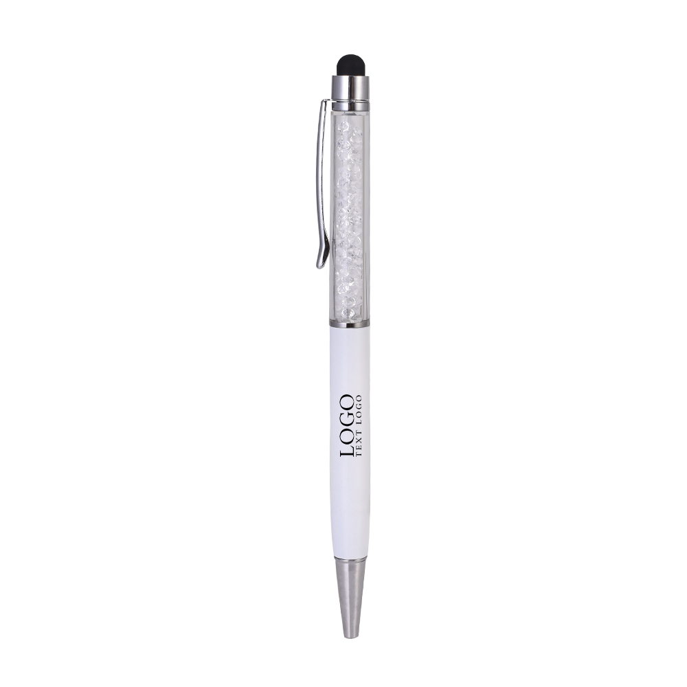 Crystal Stylus Retractable Ballpoint Pen White with Logo