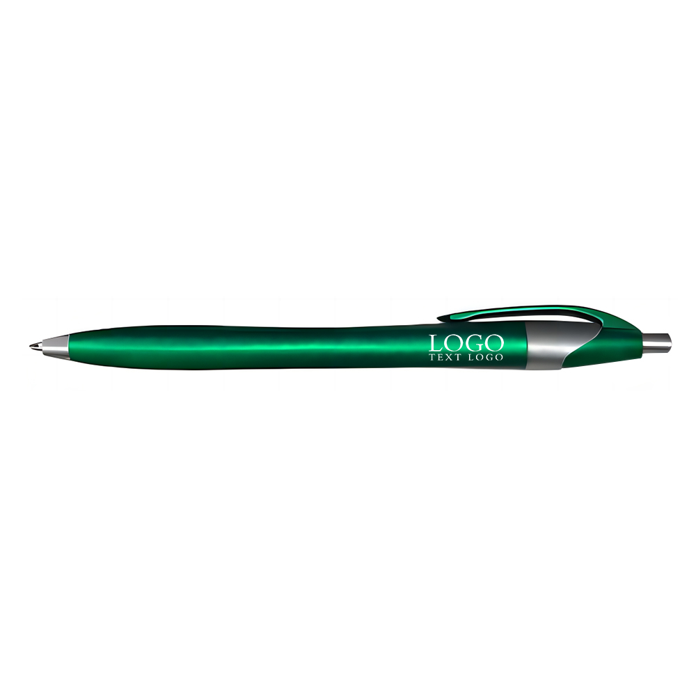 Green Custom Plastic Ballpoint Click Pen with Metallic Accent with Logo