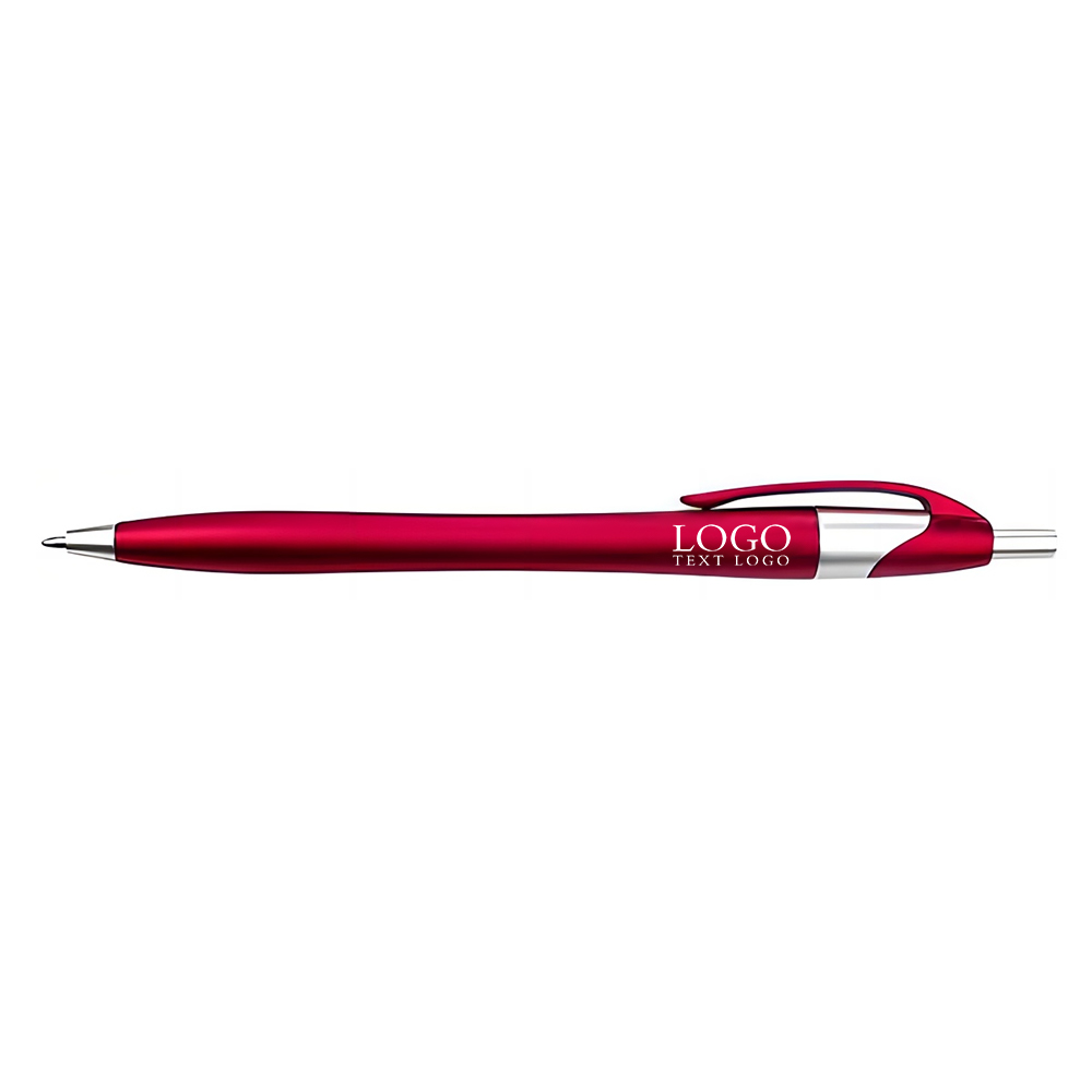 Red Custom Plastic Ballpoint Click Pen with Metallic Accent with Logo
