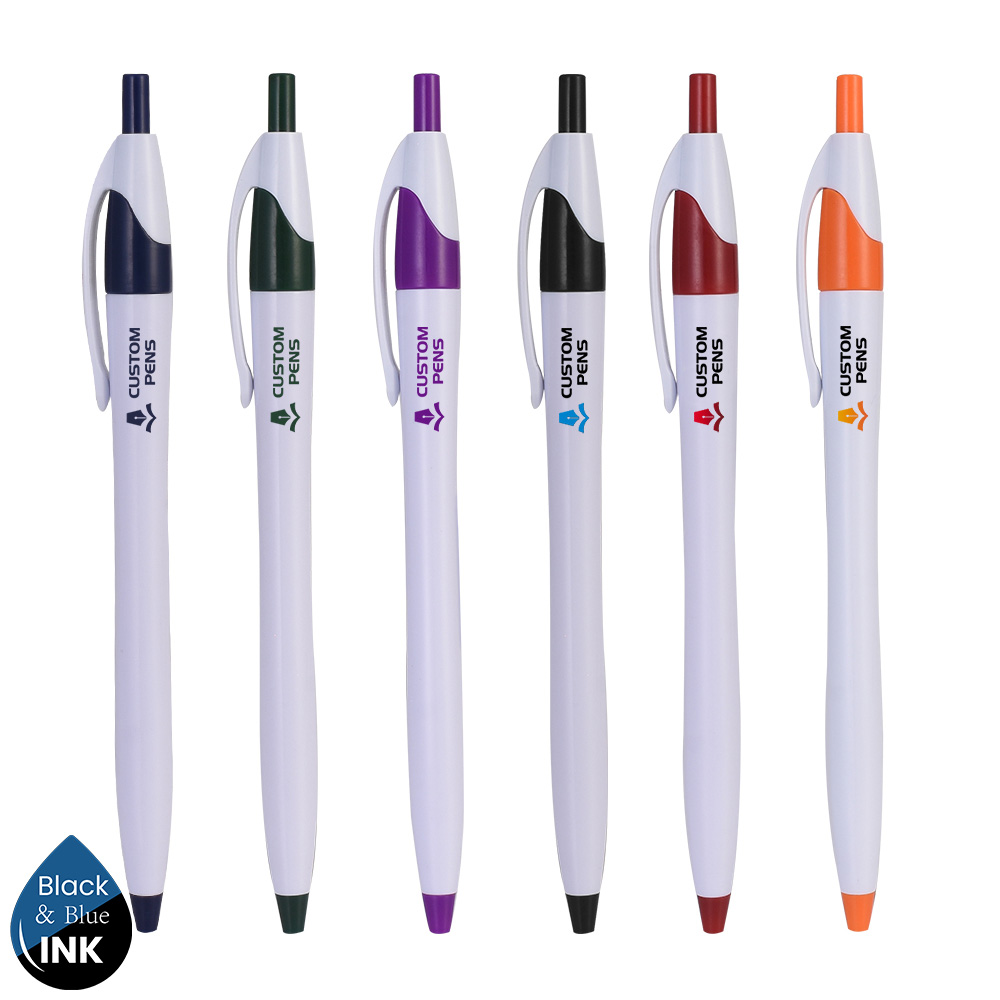 Giveaway White Retractable Pen with Colored Trim