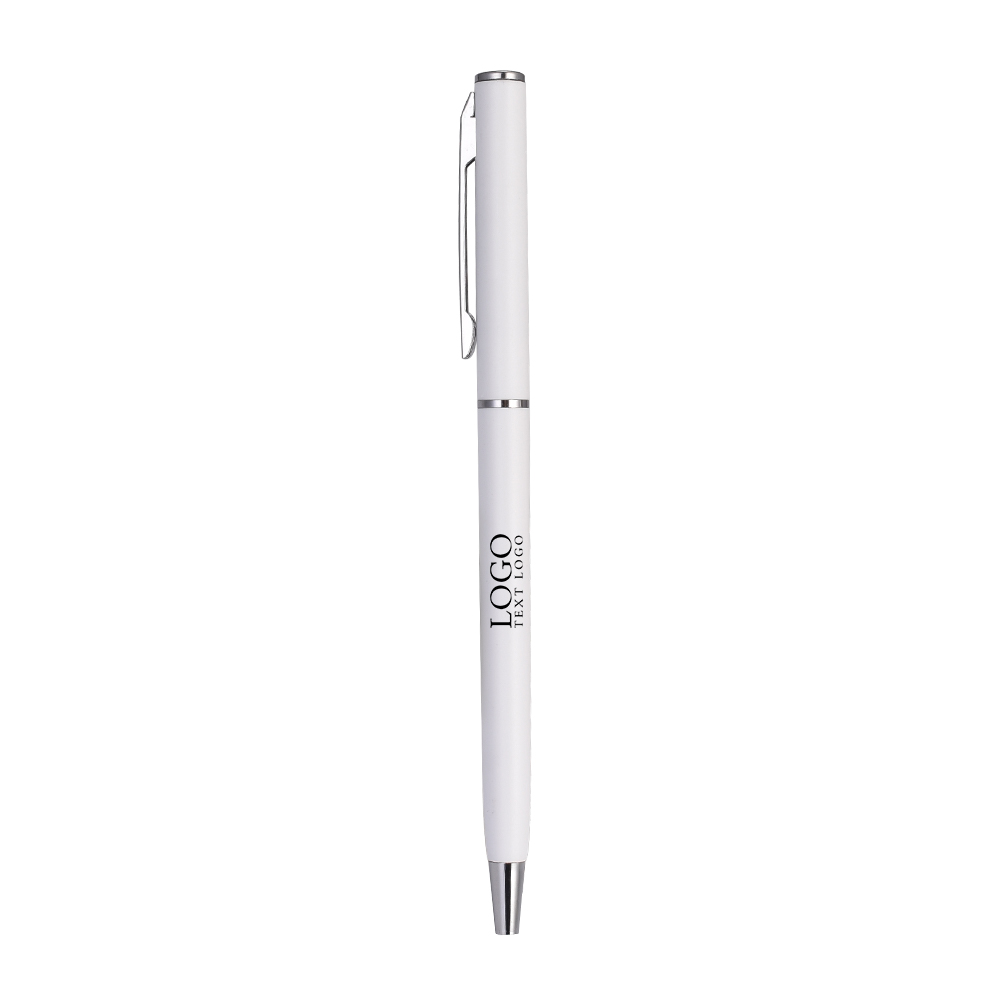 Skinny Metal Ballpoint Pen White with Logo