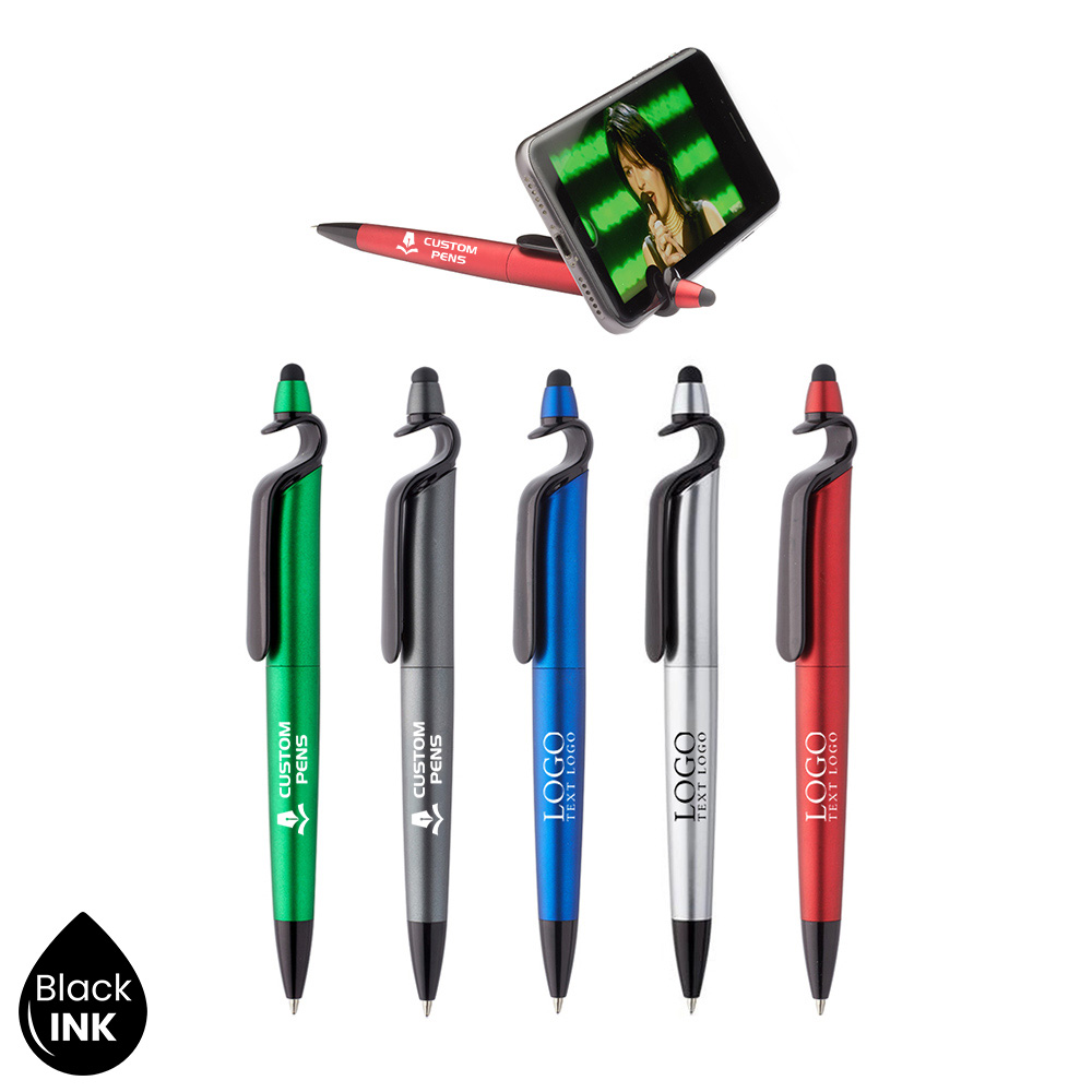 3-in-1 Plastic Pens with Stylus and Cell Stand Group