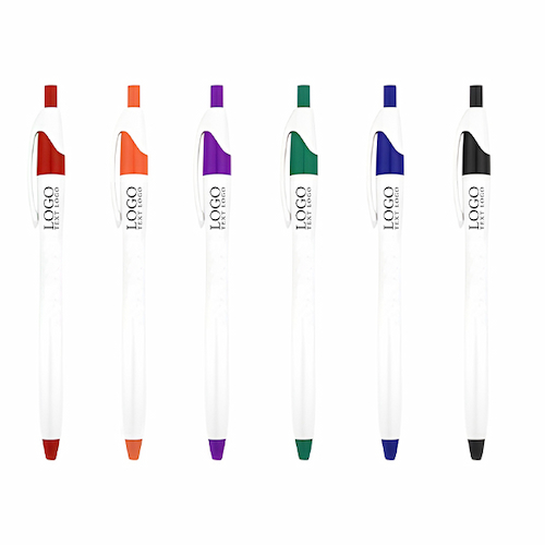 White Retractable Pen with Colored Trim