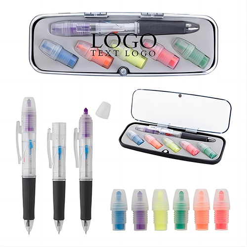 Promo 3-Color Twist-Action Ballpoint Pen and Highlighter Set