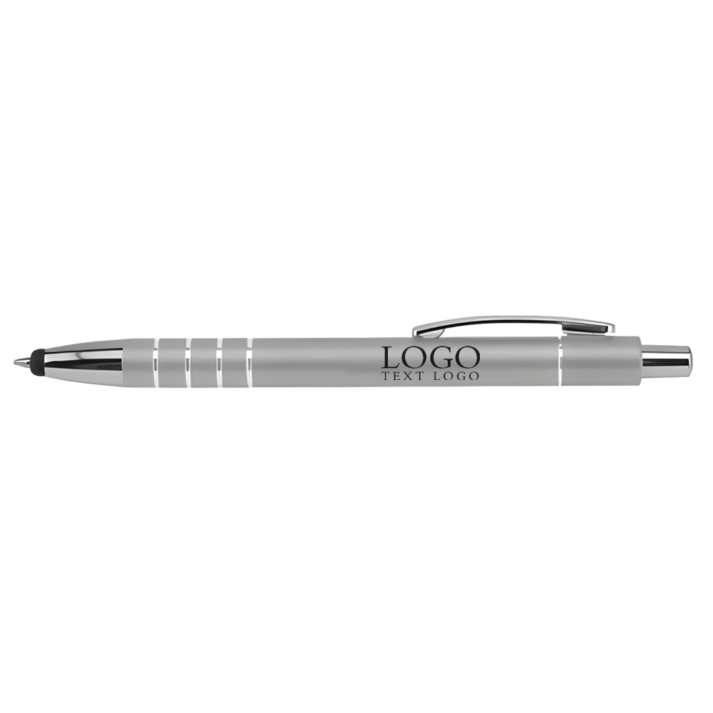 Custom Promotional Metal Line Gel and Stylus Pens Grey with logo