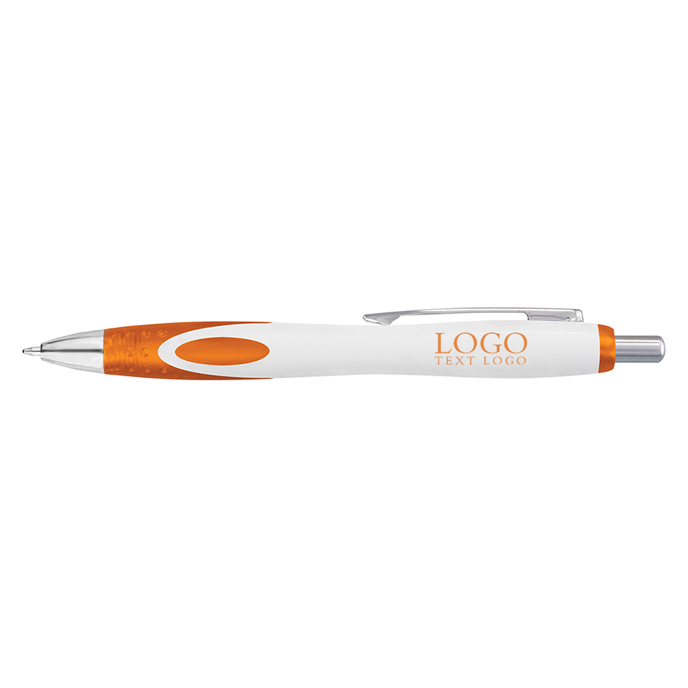 Custom White-barrel Plastic Ballpoint Pen Orange with logo