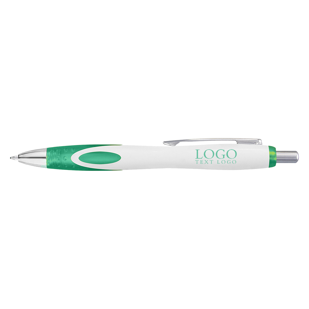 Custom White-barrel Plastic Ballpoint Pen green with logo