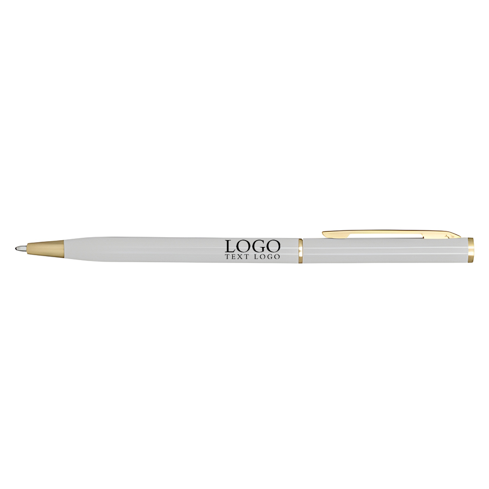 Smooth ballpoint pen with a rotating shaft white with logo