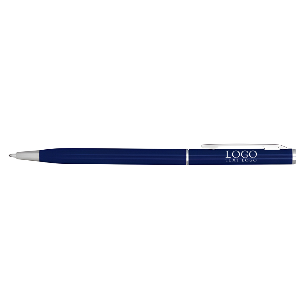 Ultra-light rotating thin-barrel ballpoint blue pen with logo