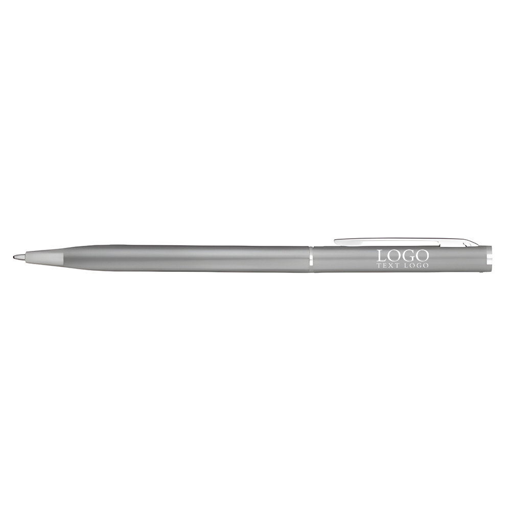 Ultra-light rotating thin-barrel ballpoint silver pen with logo