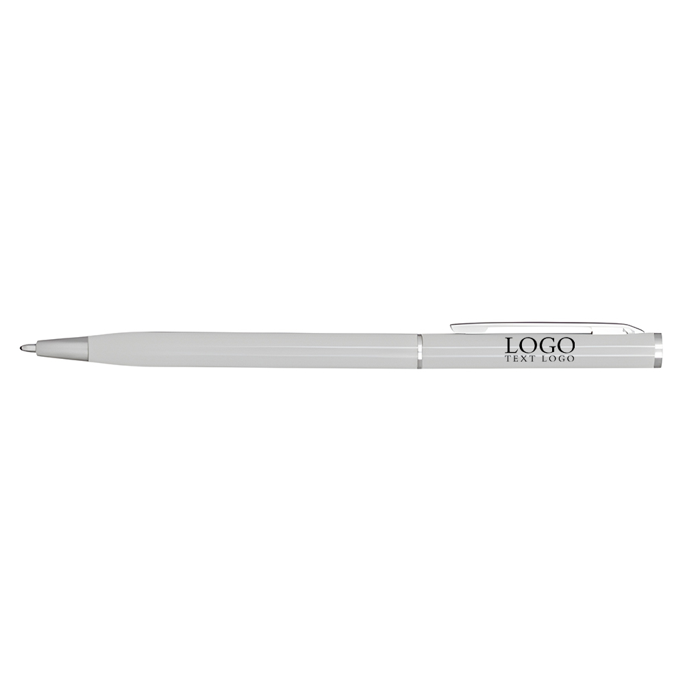Ultra-light rotating thin-barrel ballpoint white pen with logo