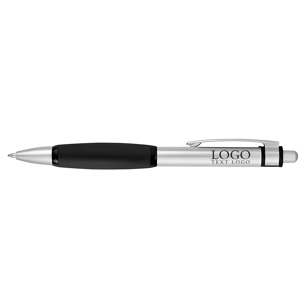 Colorful thick-barreled push-type ballpoint black pen with logo
