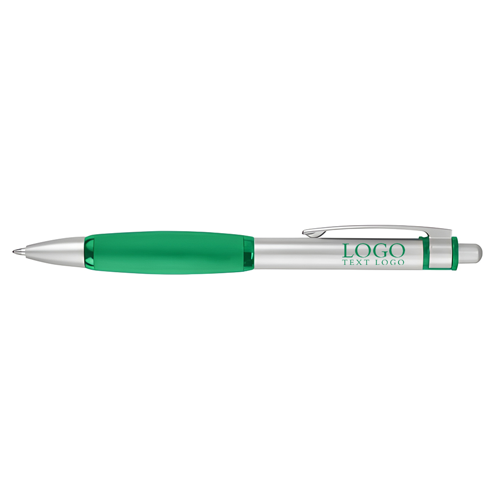Colorful thick-barreled push-type ballpoint green pen with logo