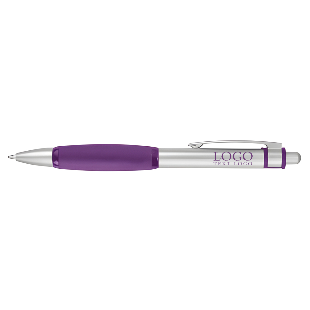 Colorful thick-barreled push-type ballpoint purple pen with logo