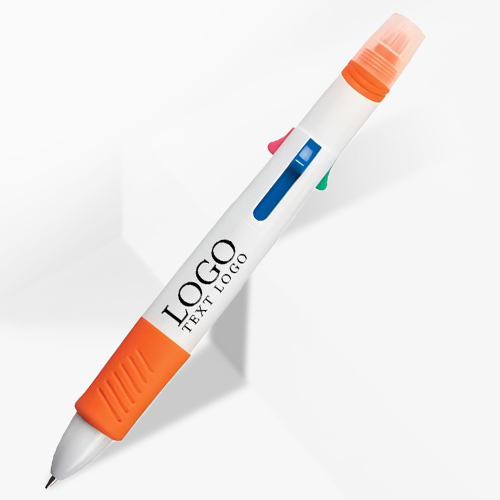 Promo Quatro-pen met 4 inktkleuren en markeerstift