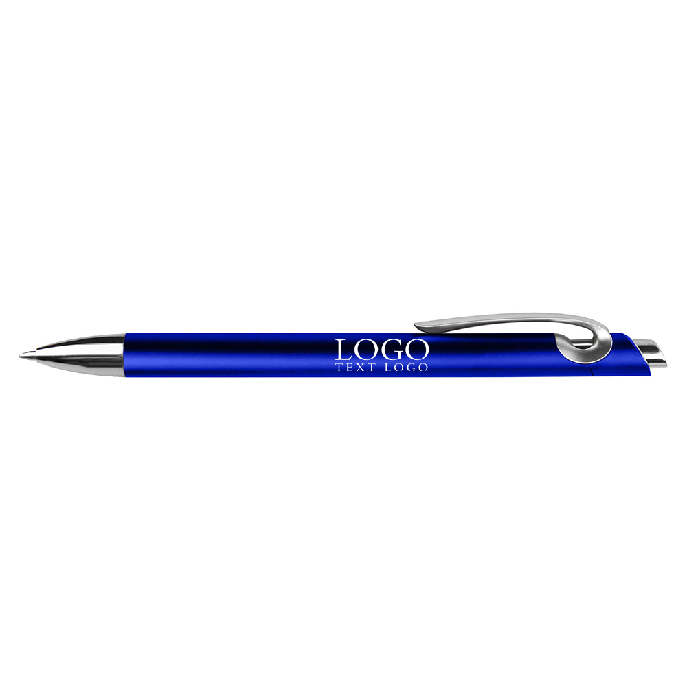 Push-action metal spray-painted colored plastic ballpoint blue pen with logo