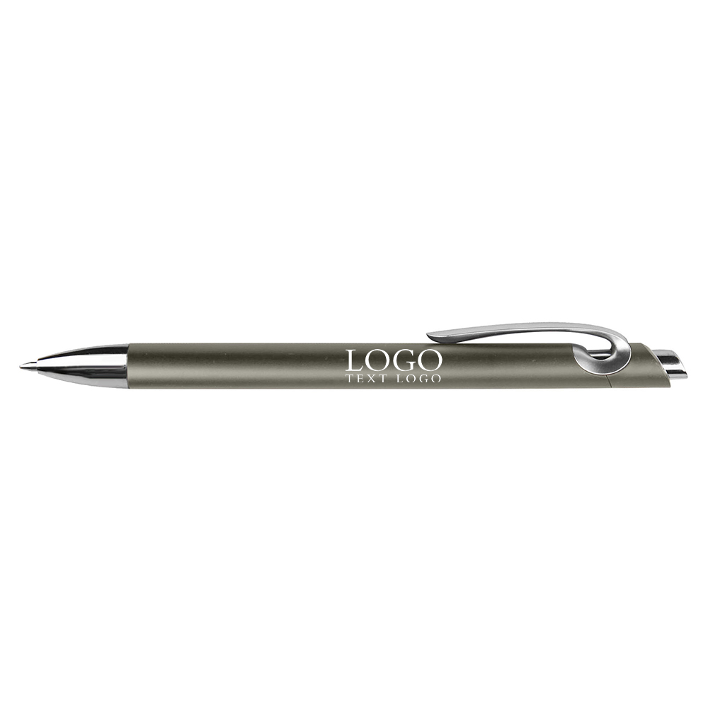 Push-action metal spray-painted colored plastic ballpoint gray pen with logo