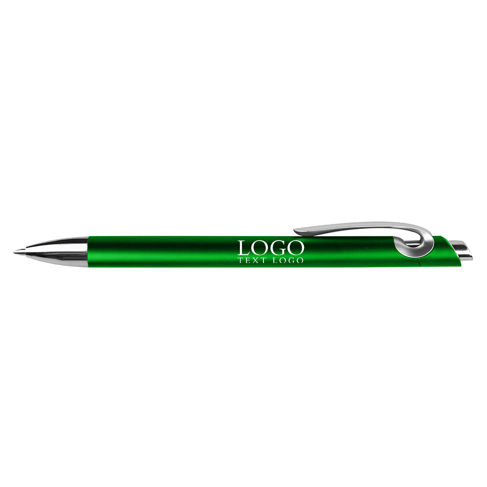 Push-action metal spray-painted colored plastic ballpoint green pen with logo