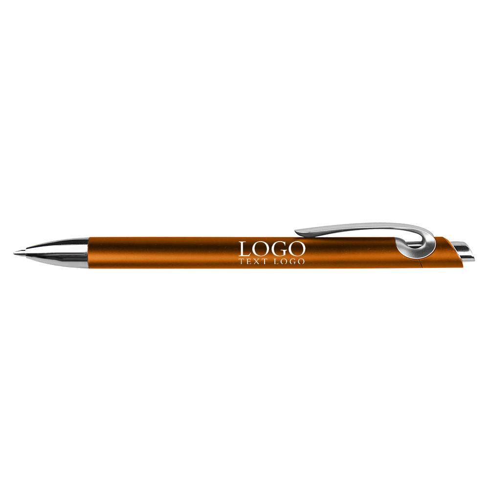 Push-action metal spray-painted colored plastic ballpoint orange pen with logo