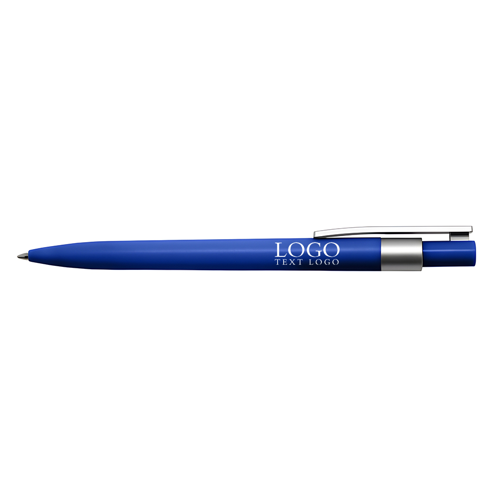 Push-type color-stick plastic ballpoint pen dark bule with logo