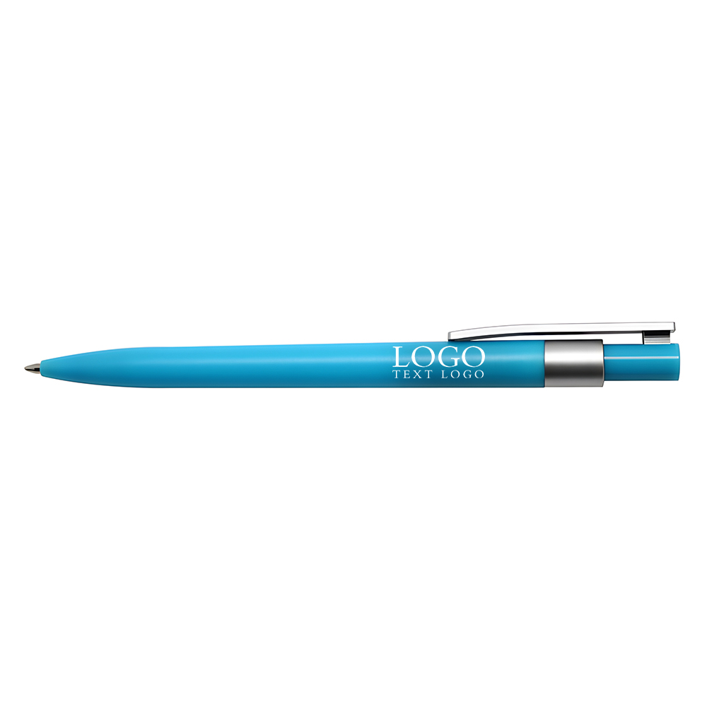 Push-type color-stick plastic ballpoint pen light blue with logo