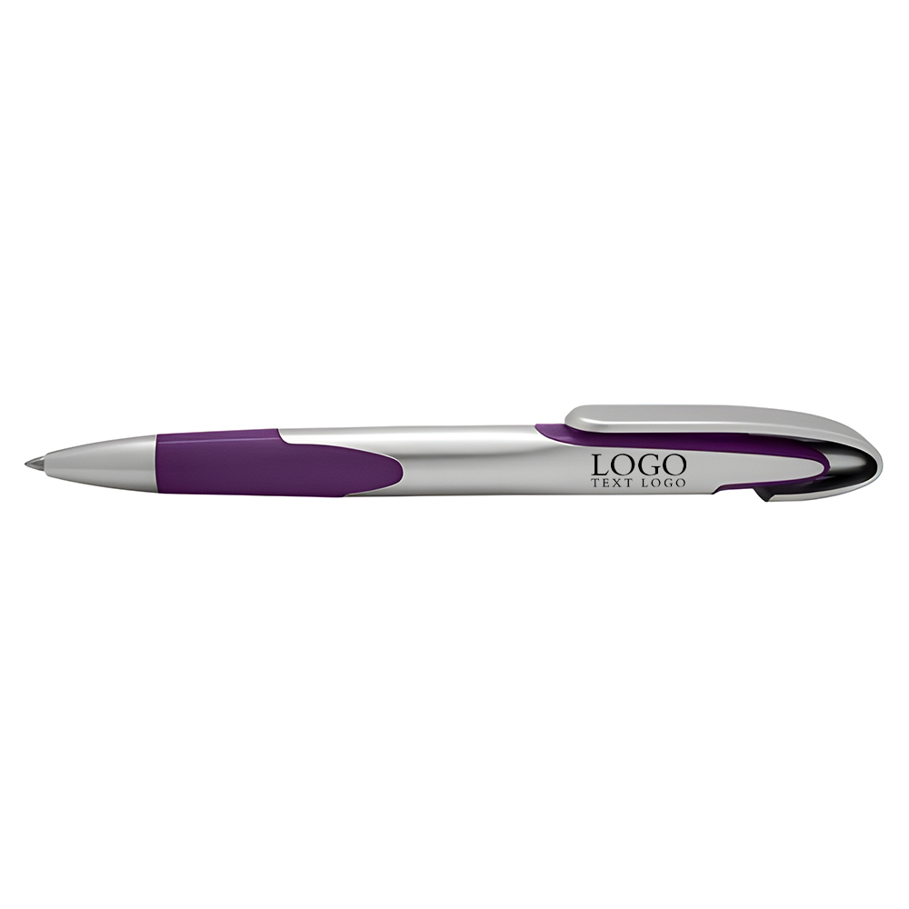 Push-type colorful plastic ballpoint pen with simple color rod purple with logo