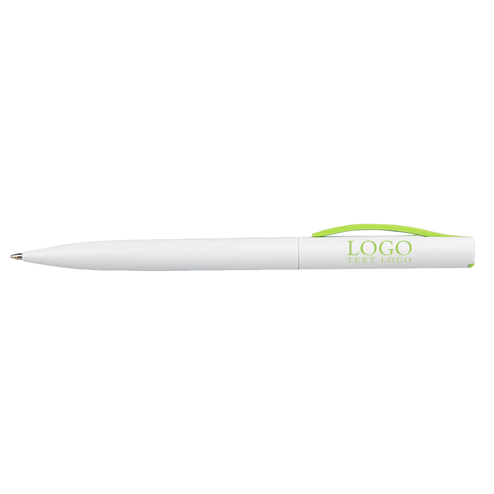 Twist-type white-stem plastic ballpoint green pen with logo