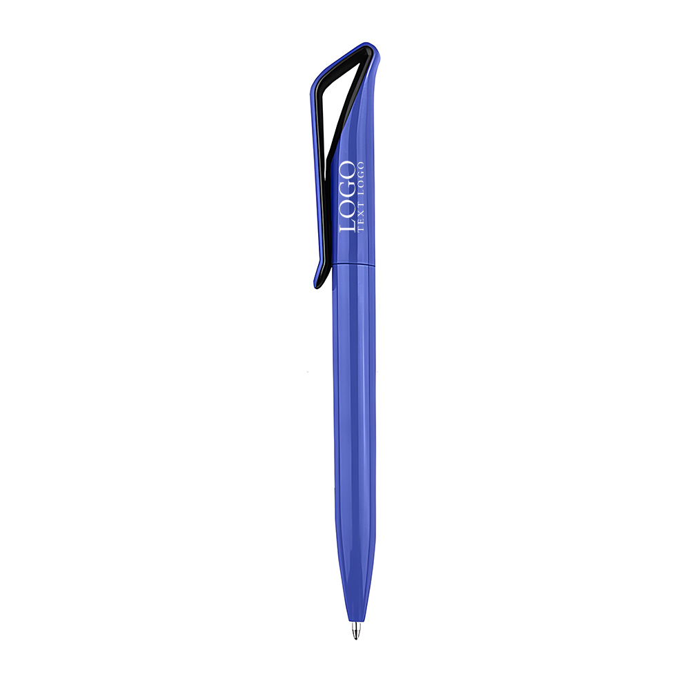 Rotating color stick smooth plastic ballpoint pen blue with logo