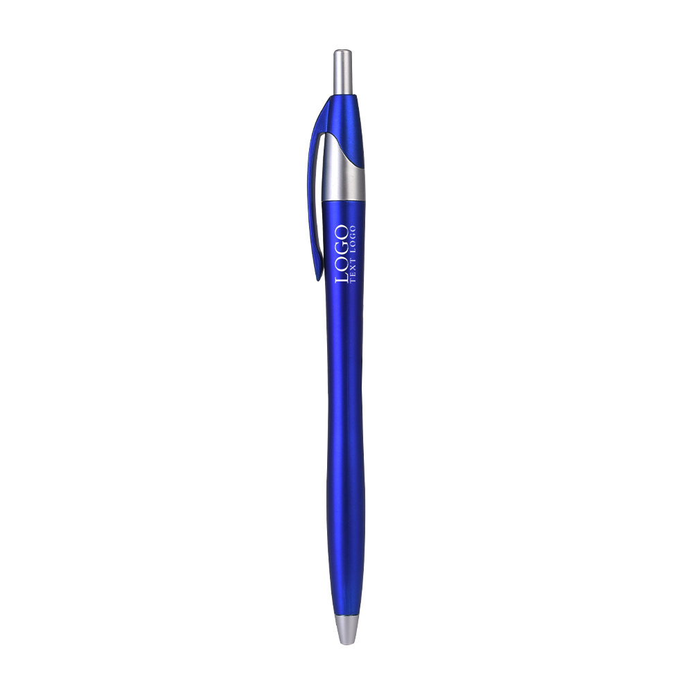Blue Custom Plastic Ballpoint Click Pen with Metallic Accent with Logo