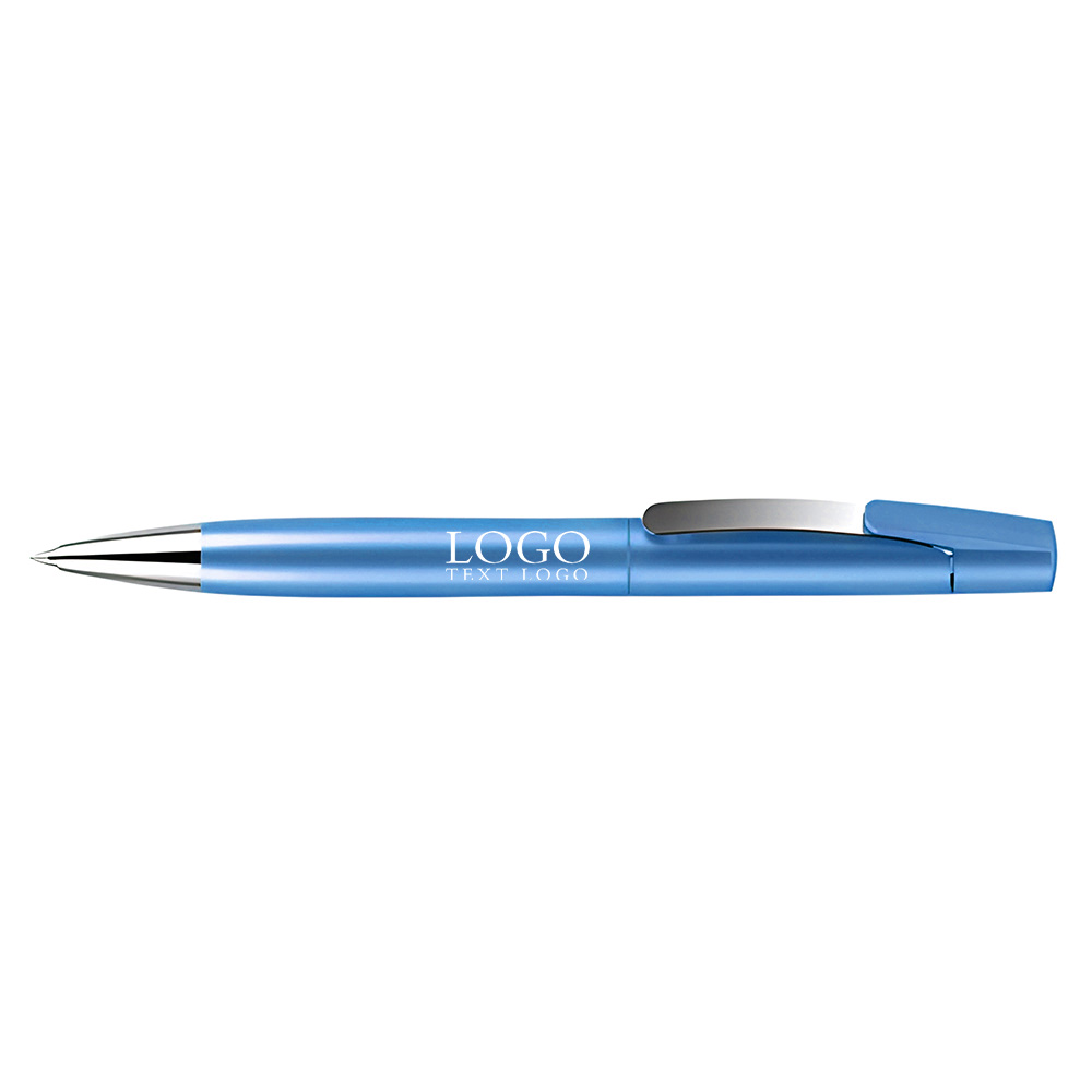 Stylo à bille rotatif personnalisé en métal argenté brillant bleu avec logo