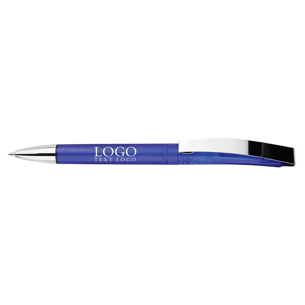 Rotating color stick smooth plastic ballpoint pen blue with logo