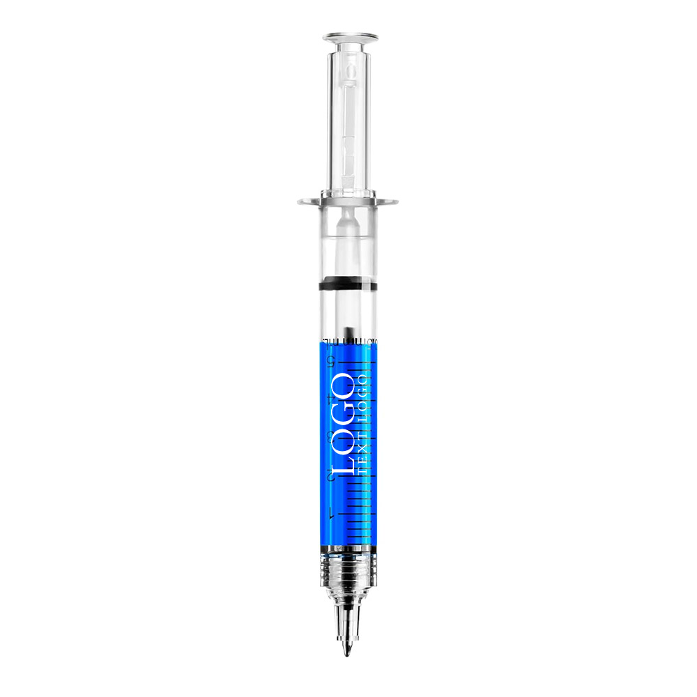 Cute Syringe Ballpoint Pen blue with logo