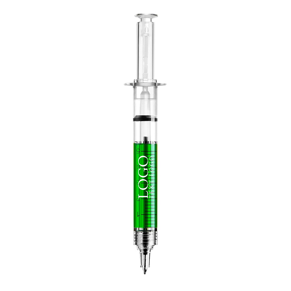 Cute Syringe Ballpoint Pen green with logo