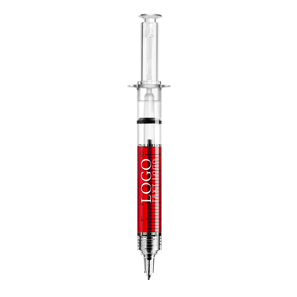 Cute Syringe Ballpoint Pen red  with logo