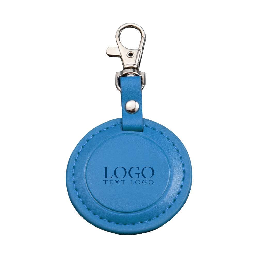 Custom Round Leather Keychain Blue with Logo