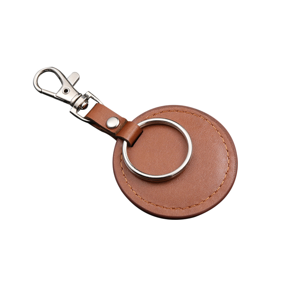 Custom Round Leather Keychain Brown back