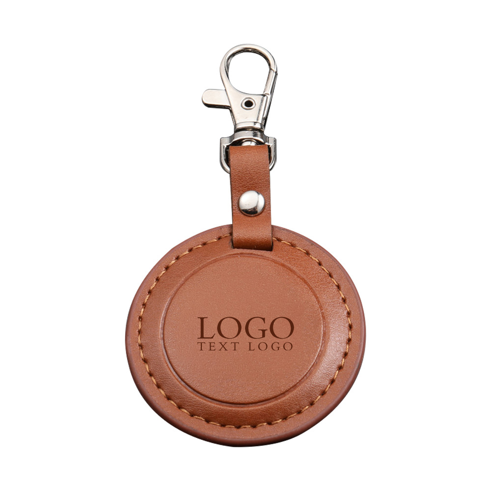 Custom Round Leather Keychain Brown with Logo