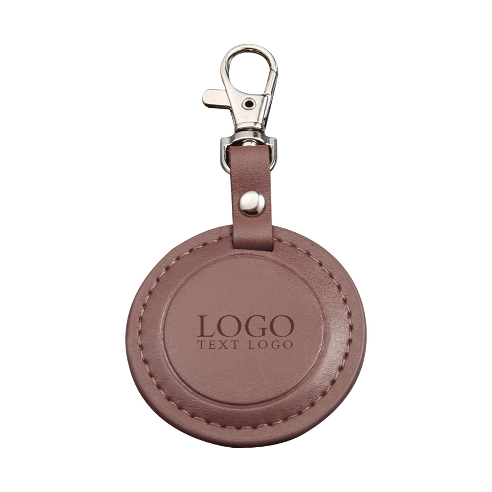 Custom Round Leather Keychain Gray with Logo