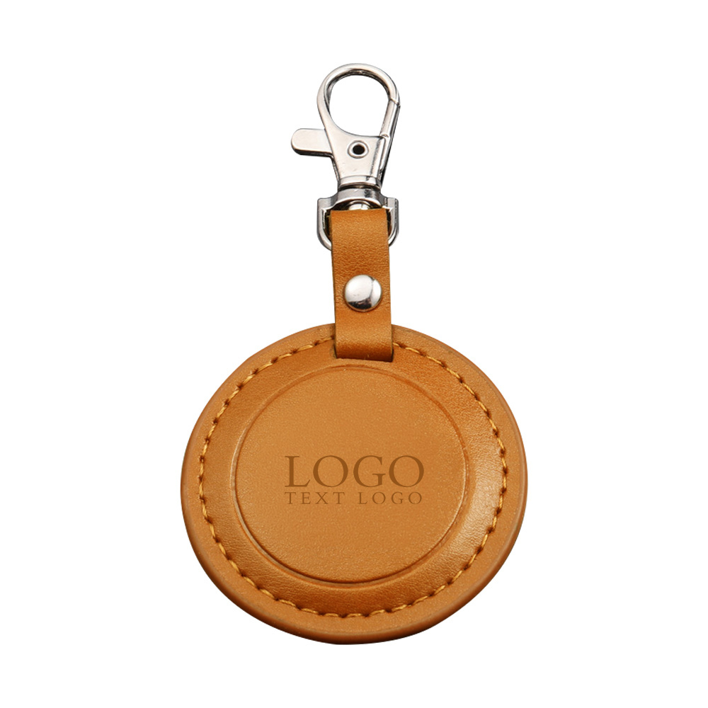 Custom Round Leather Keychain Orange with Logo