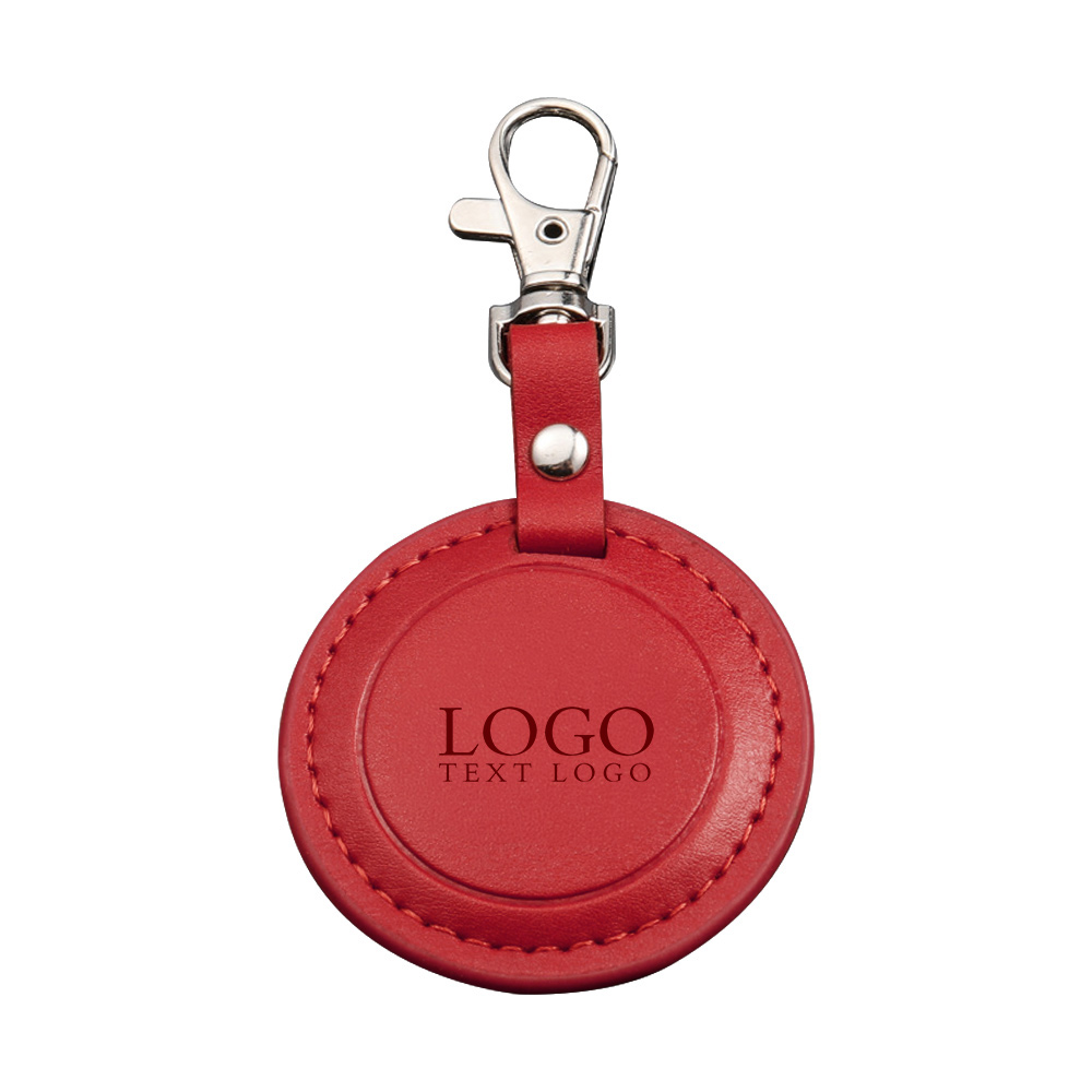 Custom Round Leather Keychain Red with Logo