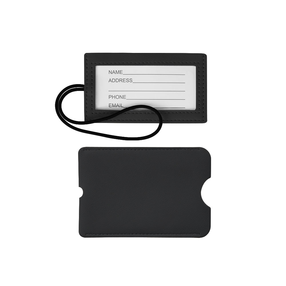 PU Leather Luggage Tag with Loop Strap Black PU Leather Luggage Tag with Loop Strap Black